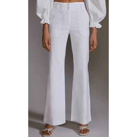 Maeve Anthropologie Pants - Maeve Anthropologie The Naomi Wide Leg Pants Womens 4 White Linen Stretch NWT